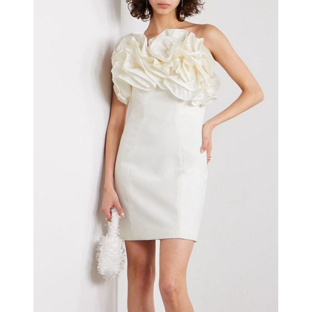 NWT. $3290 Carolina Herrera strapless ruffled mini dress Sz10